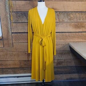 Eloquii Mustard Long Sleeve Dress with Tie Waist Sz 16
